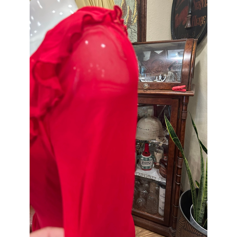SHEIN Red Ruffle Long Sleeve Mesh Maxi Dress Size 6 - Picture 9 of 16